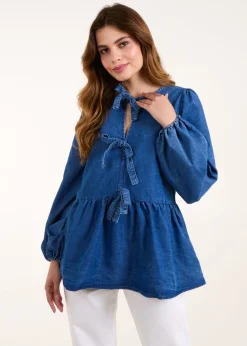 Blue Vanilla Denim Tie Front Chambray Blouse