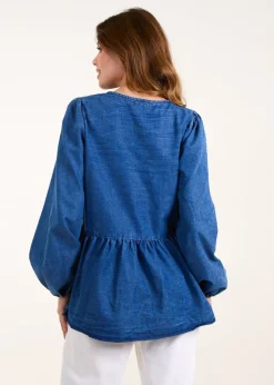 Blue Vanilla Denim Tie Front Chambray Blouse
