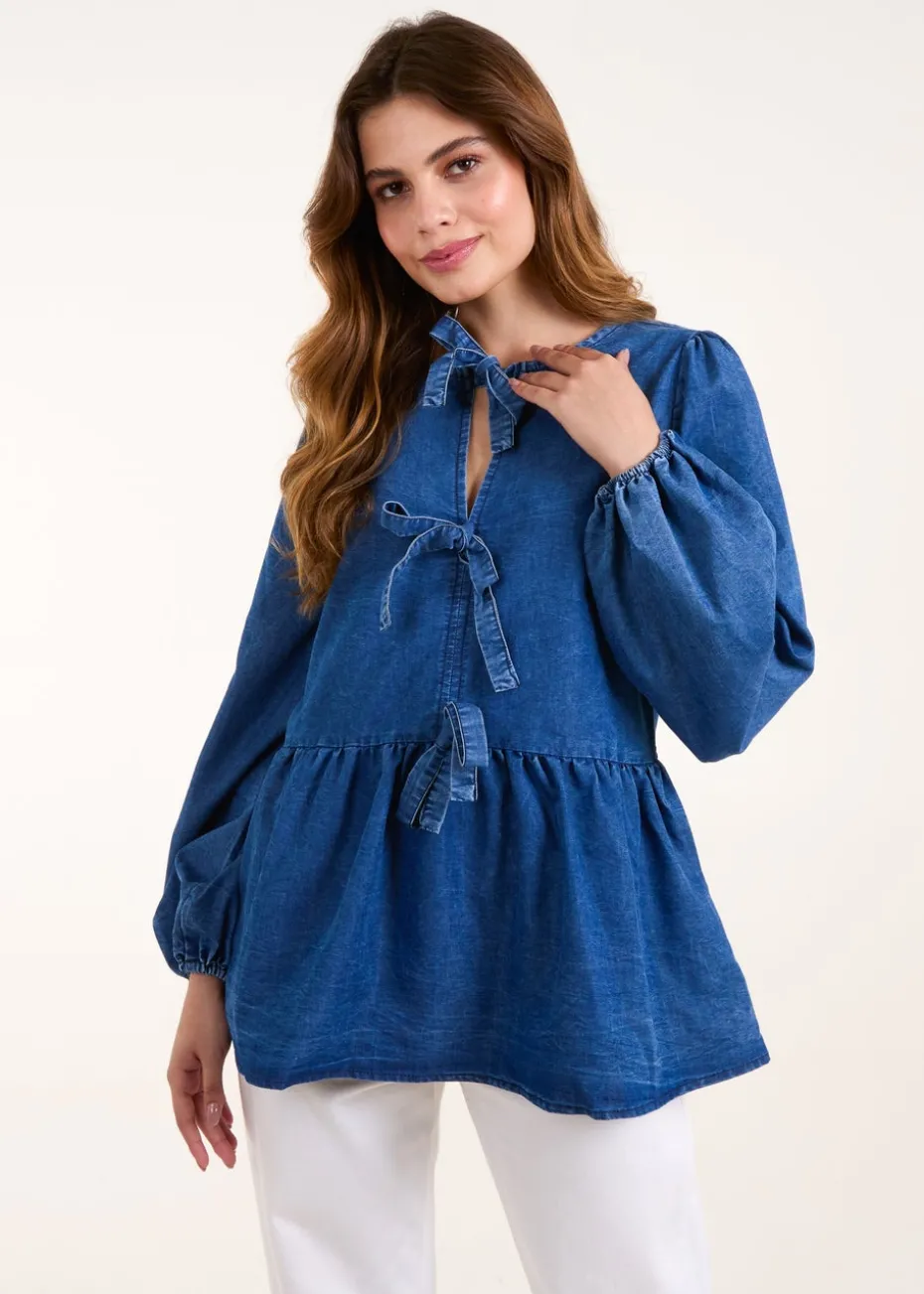 Blue Vanilla Denim Tie Front Chambray Blouse