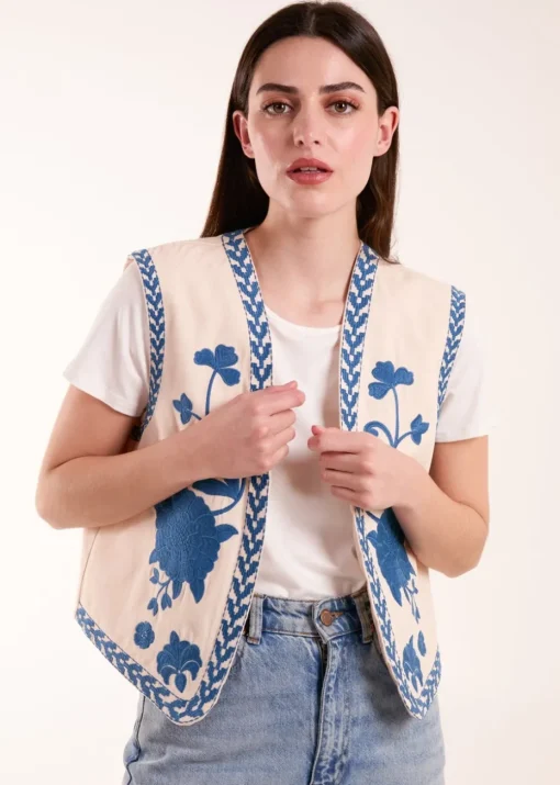 Blue Vanilla Embroidered Detailed Waistcoat