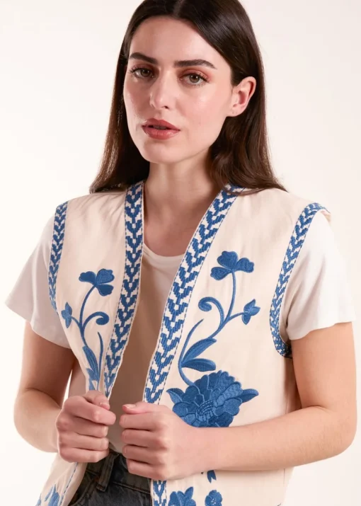 Blue Vanilla Embroidered Detailed Waistcoat