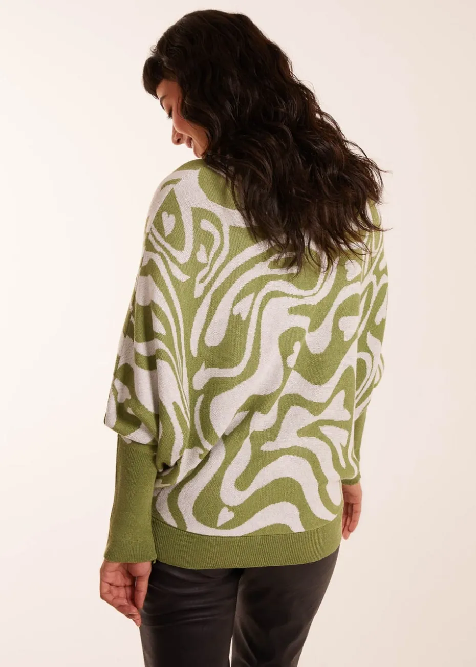 Blue Vanilla Geometric Swirl Batwing Jumper