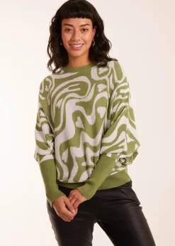 Blue Vanilla Geometric Swirl Batwing Jumper