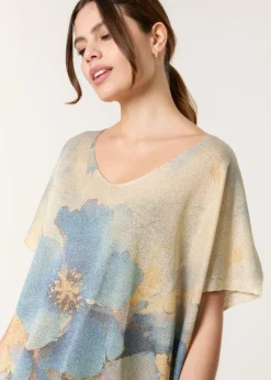 Blue Vanilla Gold Floral Shimmer Print Knitted Top