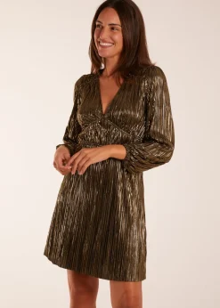 Blue Vanilla Gold Foil Print V-Neck Mini Dress
