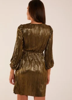Blue Vanilla Gold Foil Print V-Neck Mini Dress