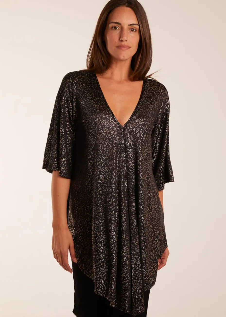 Blue Vanilla Gold Leopard V Neck Tie Front Top