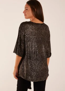 Blue Vanilla Gold Leopard V Neck Tie Front Top