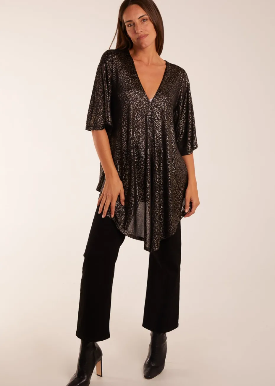 Blue Vanilla Gold Leopard V Neck Tie Front Top