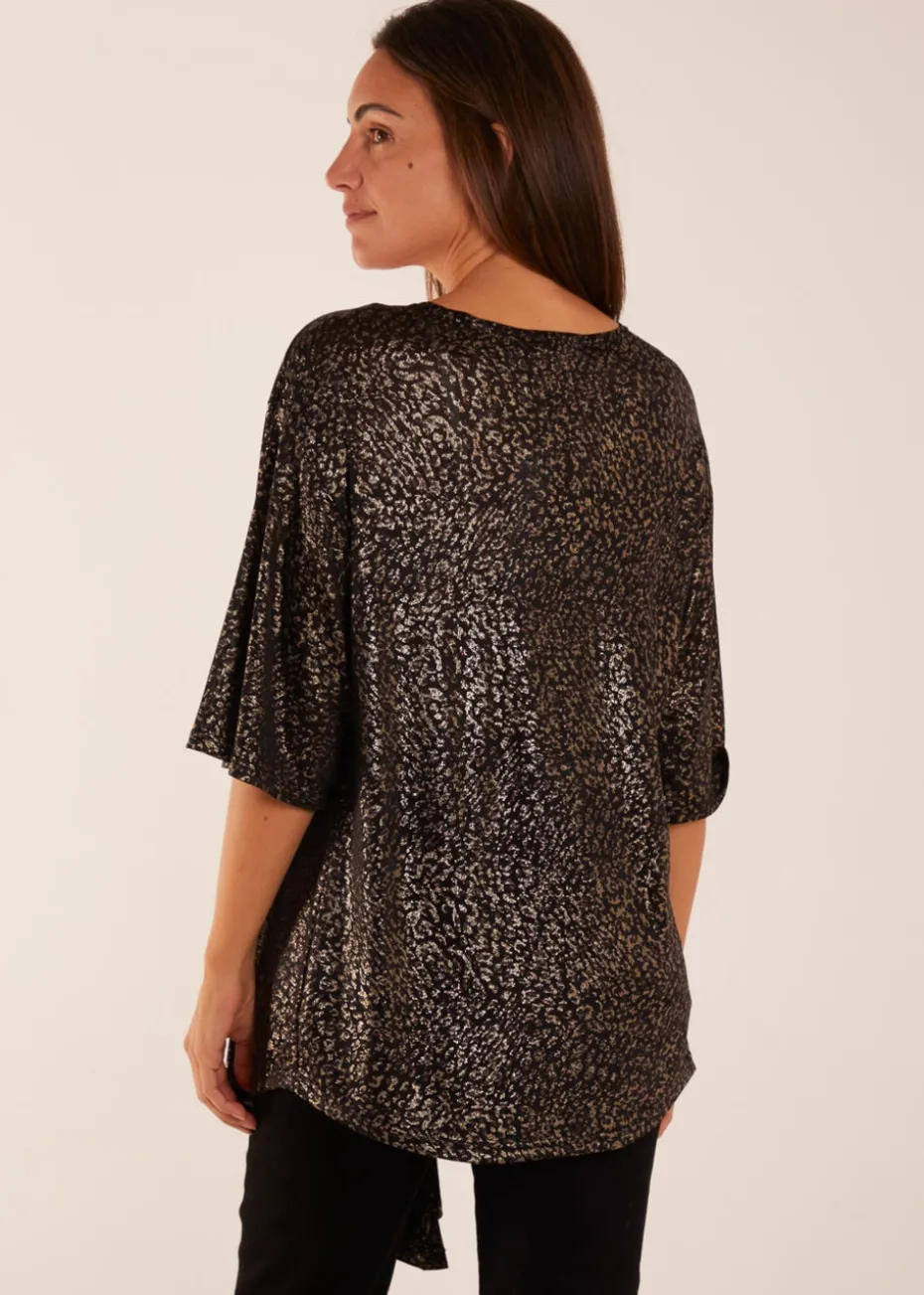 Blue Vanilla Gold Leopard V Neck Tie Front Top