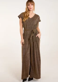 Blue Vanilla Gold Metallic V Neck Jumpsuit