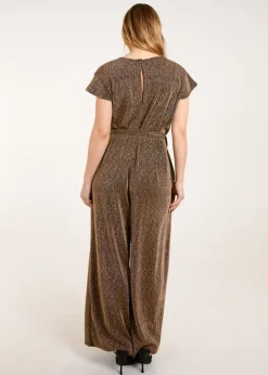 Blue Vanilla Gold Metallic V Neck Jumpsuit