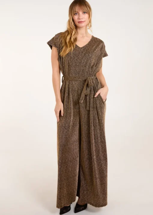 Blue Vanilla Gold Metallic V Neck Jumpsuit