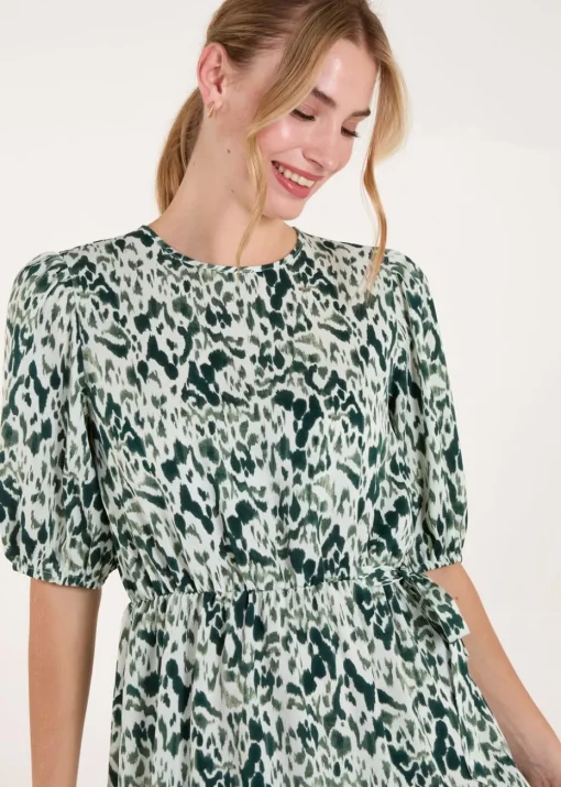 Blue Vanilla Green Abstract Elasticated Tie Waist Midi Dress