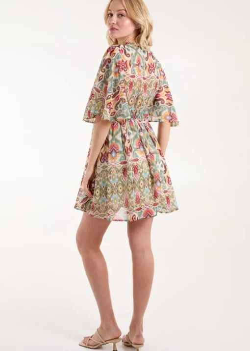 Blue Vanilla Green Aztec Tiered Printed Shirt Dress
