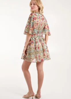 Blue Vanilla Green Aztec Tiered Printed Shirt Dress