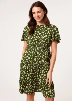 Blue Vanilla Green Crew Neck Tiered Mini Dress