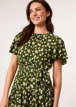 Blue Vanilla Green Crew Neck Tiered Mini Dress
