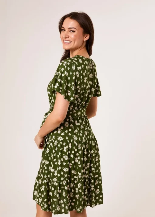 Blue Vanilla Green Crew Neck Tiered Mini Dress