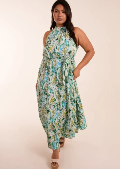 Blue Vanilla Green Curve Halter Neck Paisley Maxi Dress