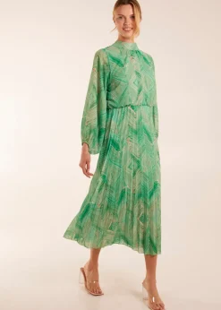 Blue Vanilla Green Diamond Aztec High Neck Dress