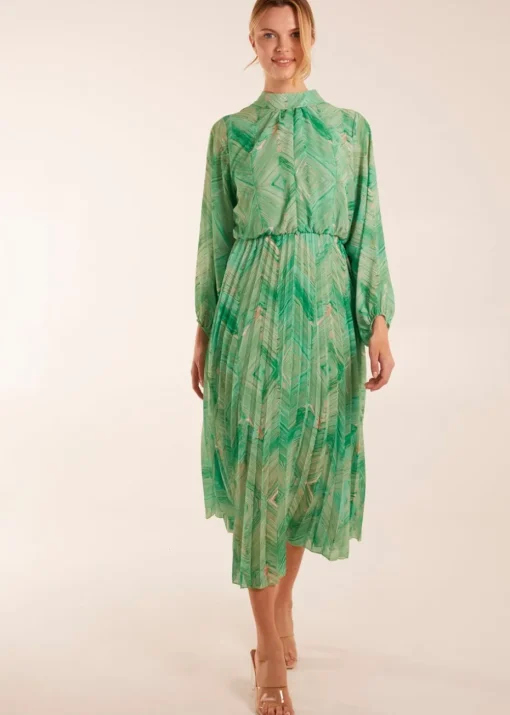 Blue Vanilla Green Diamond Aztec High Neck Dress