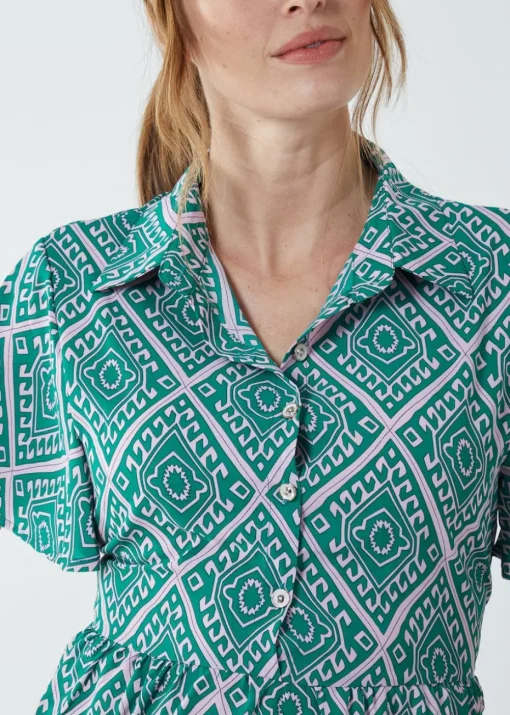 Blue Vanilla Green Diamond Print Angel Sleeve Maxi Dress