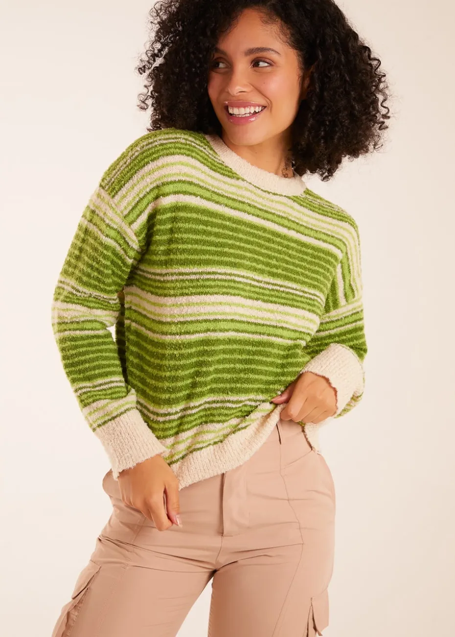 Blue Vanilla Green Gradient Stripe Velour Knit Jumper