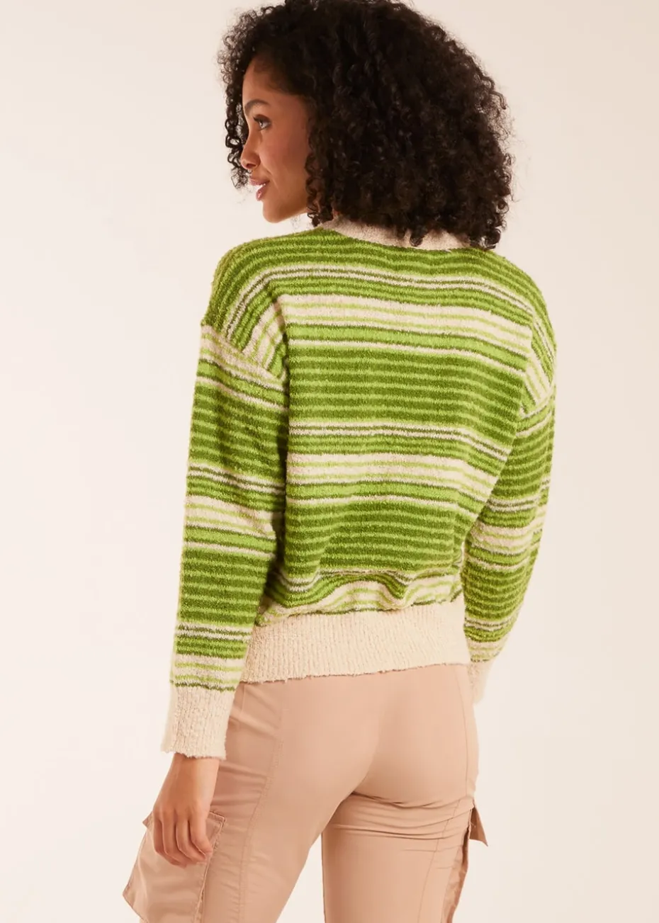 Blue Vanilla Green Gradient Stripe Velour Knit Jumper