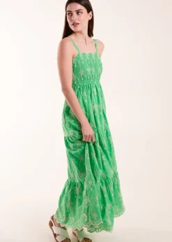 Blue Vanilla Green Shirred Bust Midi Dress With Straps