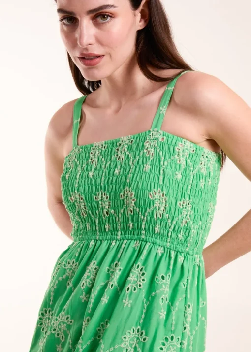 Blue Vanilla Green Shirred Bust Midi Dress With Straps