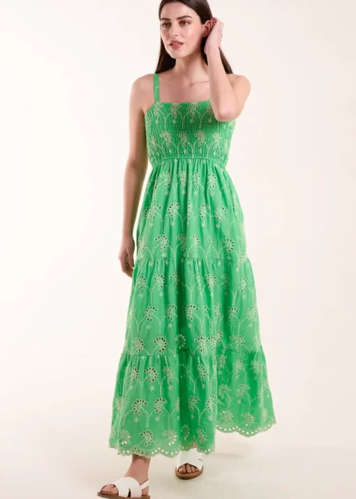 Blue Vanilla Green Shirred Bust Midi Dress With Straps