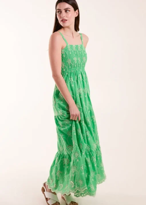 Blue Vanilla Green Shirred Bust Midi Dress With Straps