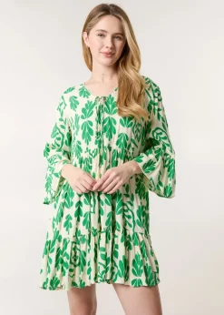 Blue Vanilla Green Tie Front Smock Dress