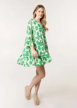 Blue Vanilla Green Tie Front Smock Dress