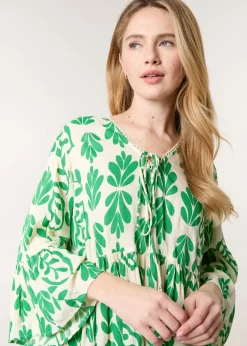 Blue Vanilla Green Tie Front Smock Dress