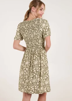 Blue Vanilla Green Tie Keyhole Front Puff Sleeve Dress