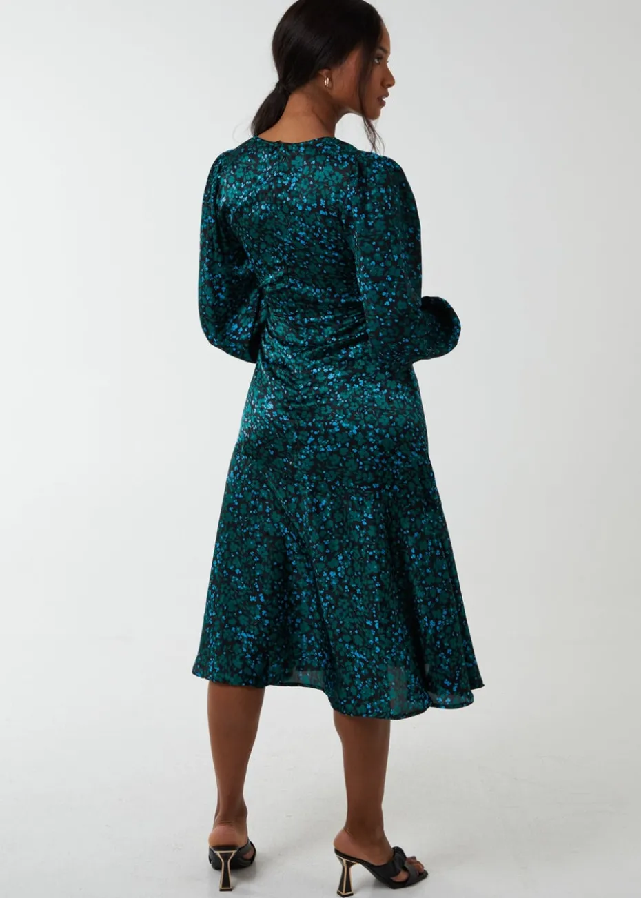 Blue Vanilla Green Wrap Front Midi Dress