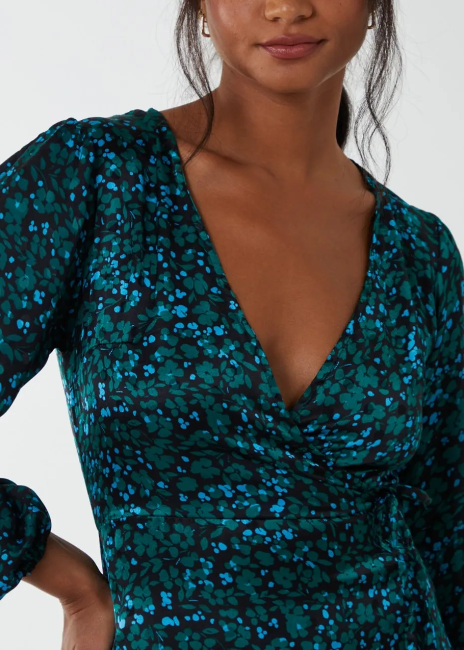 Blue Vanilla Green Wrap Front Midi Dress