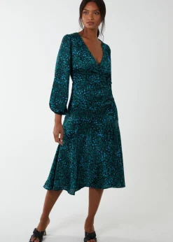Blue Vanilla Green Wrap Front Midi Dress