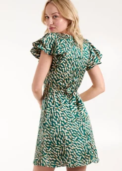 Blue Vanilla Green Wrap Ruffle Mini Dress