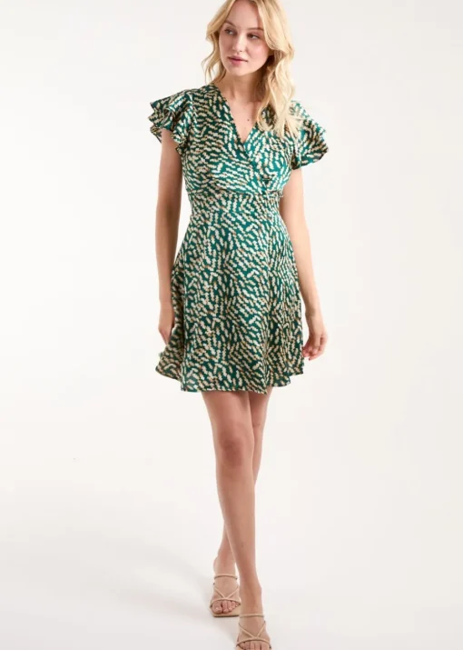 Blue Vanilla Green Wrap Ruffle Mini Dress