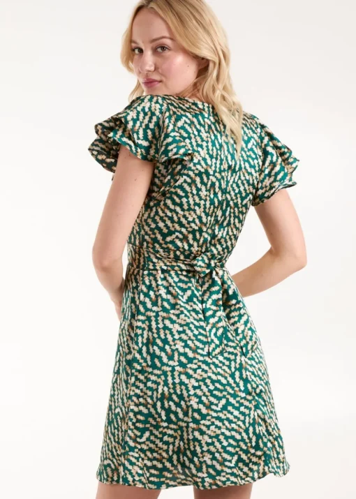 Blue Vanilla Green Wrap Ruffle Mini Dress