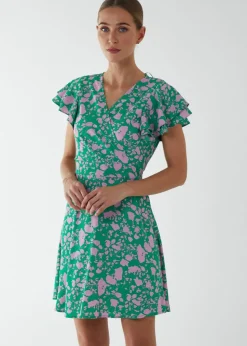 Blue Vanilla Green Wrap Ruffle Mini Dress