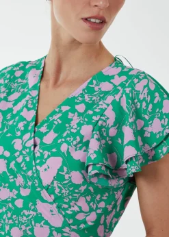 Blue Vanilla Green Wrap Ruffle Mini Dress