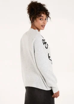 Blue Vanilla Grey Abstract Flower Embroidery Jumper