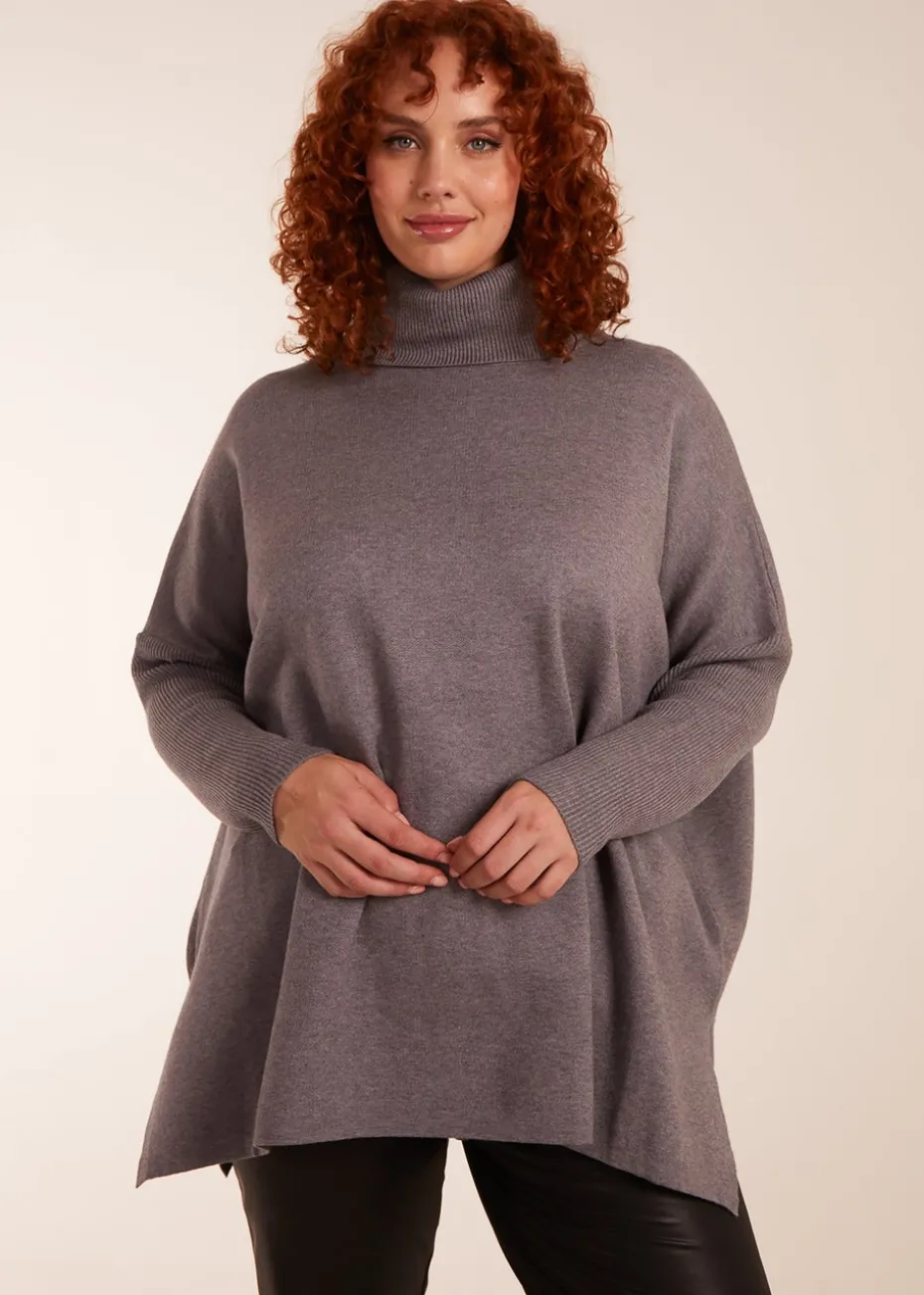 Blue Vanilla Grey Curve High Neck Boxy Jumper