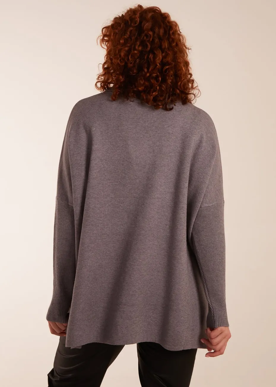Blue Vanilla Grey Curve High Neck Boxy Jumper