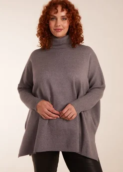 Blue Vanilla Grey Curve High Neck Boxy Jumper