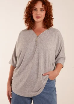 Blue Vanilla Grey Curve Zip Front Top